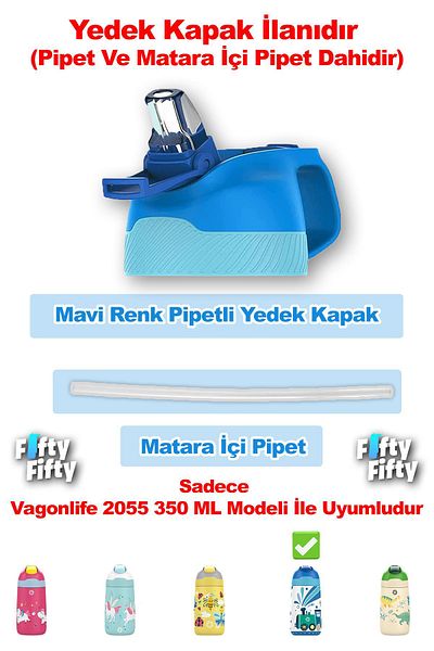 Vagonlife Replacement Lid and Straw in Flask with Straw for Children's Thermos - 2055 350 ml