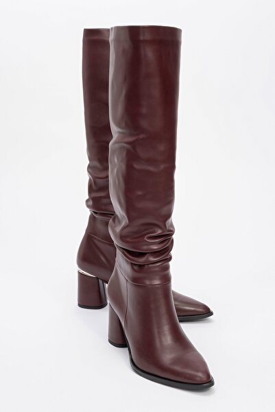 LuviShoes 120 Vínové dámské kozačky na silném podpatku s klínem