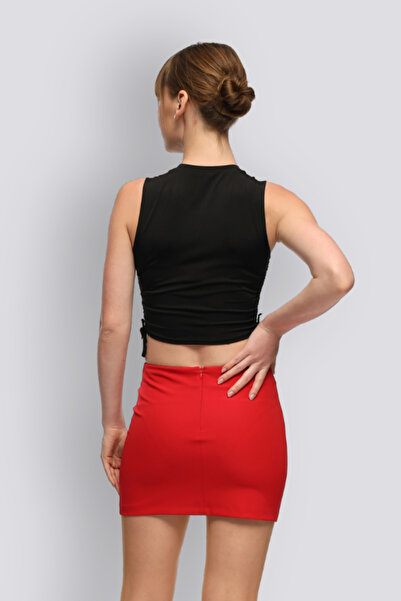 HOX'S Red Slim Fit Mini Skirt - Flap, Low Waist