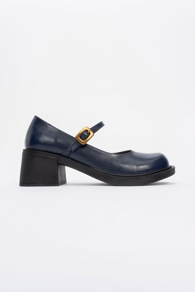 LuviShoes Bueno Navy Blue Skin Dámské boty na tlustém podpatku