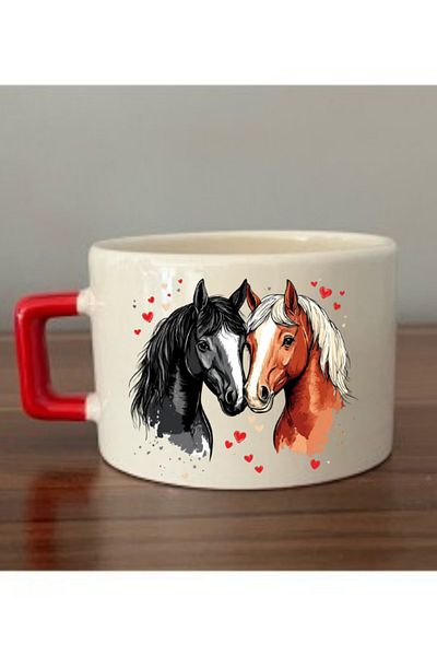 lili hediyelik Heart Horses Printed Coffee Cup Mug Cup Birthday Gift
