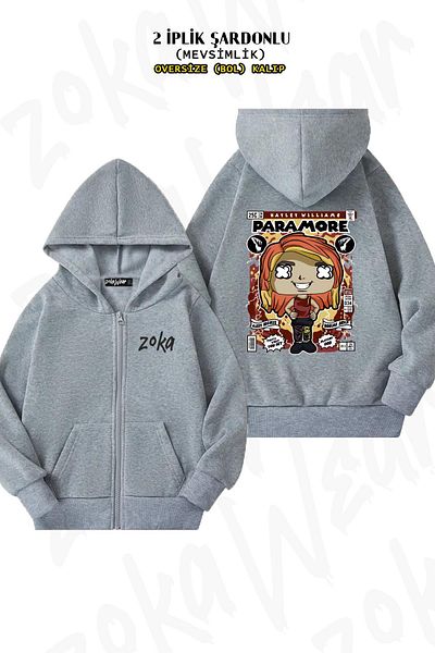 ZOKAWEAR Ζακέτα Paramore Hayley Williams Grey Oversize - Πίσω στάμπα, φερμουάρ και κουκούλα (2 κλωστές)