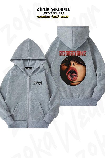 ZOKAWEAR Scorpion Back Printed - Γκρι Ζακέτα Scorpion με κουκούλα με φερμουάρ (2 κλωστές)