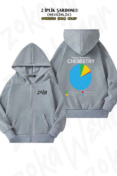 ZOKAWEAR Oversize Science Chemistry Graphic Back Printed με φερμουάρ με κουκούλα γκρι ζακέτα (2 κλωστές)