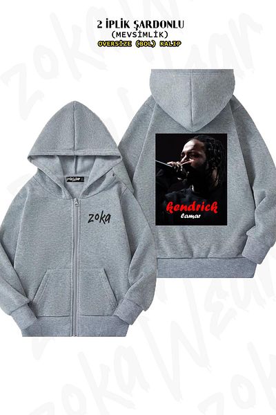 ZOKAWEAR Ζακέτα Kendrick Lamar v2 Grey Oversize - Πίσω στάμπα, φερμουάρ και κουκούλα (2 κλωστές)
