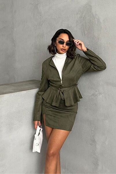 VERYMODA Suede Zipper Blouse - Khaki |   F1760