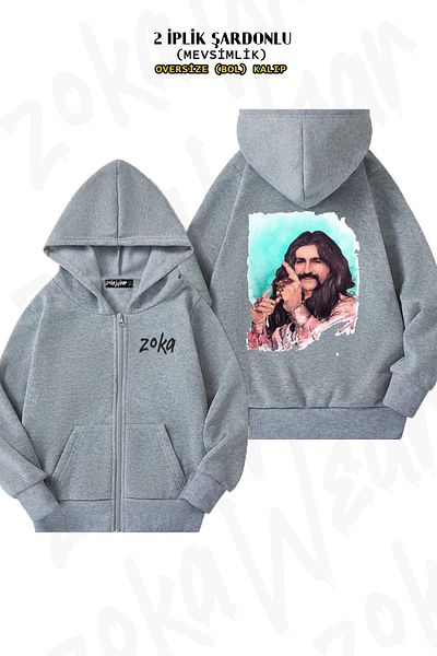 ZOKAWEAR Barış Manço Special - Πίσω στάμπα γκρι υπερμεγέθη ζακέτα (2 κλωστές)