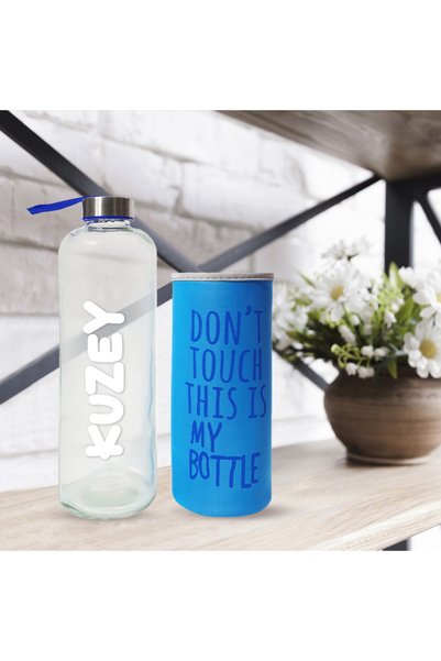 Hediye Kesesi Kişiye Özel Renkli Kılıflı Cam Matara 1000 ml