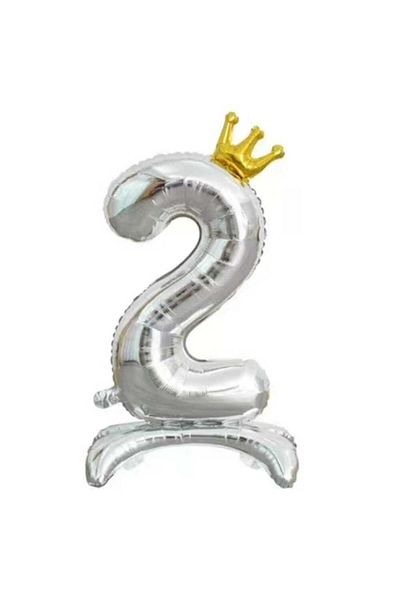Patladı Gitti 2 Figures Silver Color Footed and King Crown Foil Balloon 34 Inch 76 cm