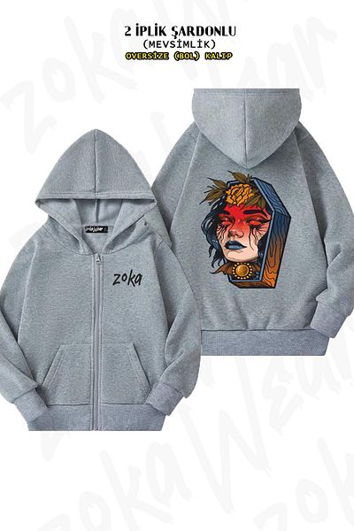 ZOKAWEAR Υπερμεγέθη γκρι ζακέτα με φερμουάρ πίσω με φερμουάρ (2 κλωστές)