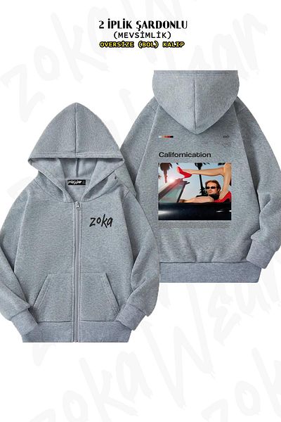 ZOKAWEAR Αφίσα της σειράς California - Εκτύπωση στην πλάτη, γκρι ζακέτα με κουκούλα με φερμουάρ (2 κλωστές)
