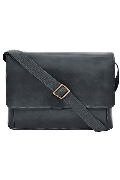 Hidesign Aiden Genuine Leather & Canvas Mini Crossbody Messenger Bag Black