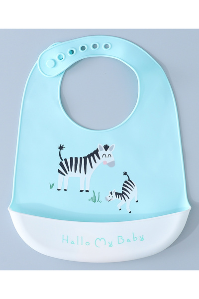 Fab N Funky Zeebra Print Silicone Bib - Blue, Water-Repellent, Ultra-Absorbent, 0M+