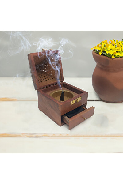 Wooden Taper Incense Incinerator Box with Oversized Drawer