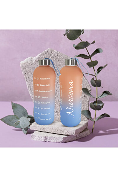 Hediye Kesesi Kişiye Özel Renkli 1 LT Motivasyon Cam Su Matarası HK2706