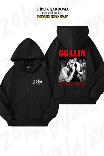 ZOKAWEAR Δώρα Oversize Μαύρη ζακέτα - GG Band Allin, στάμπα στην πλάτη, κουκούλα με φερμουάρ (2 κλωστές)