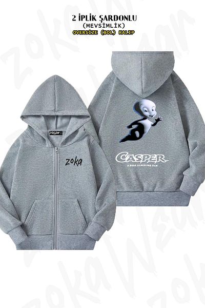ZOKAWEAR Casper The Friendly Ghost2 - Πίσω στάμπα με κουκούλα γκρι ζακέτα (2 κλωστές)