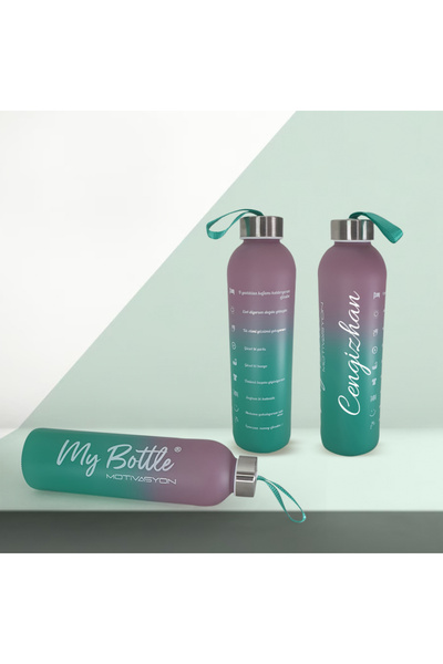 Hediye Kesesi Kişiye Özel Renkli 750 ml Motivasyon Cam Su Matarası HK2709