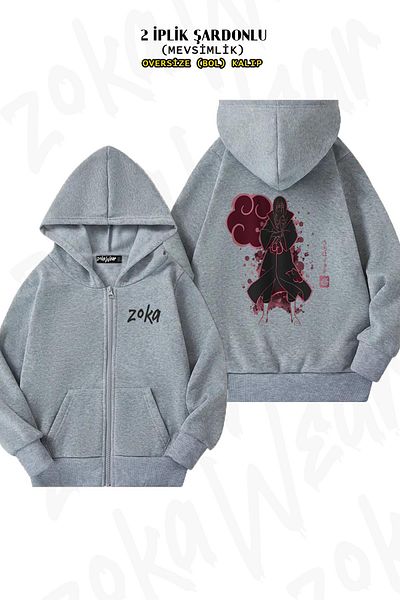 ZOKAWEAR Narutoo Hatake Kakashi Back Printed Grey Oversize Cardigan - Φούτερ με φερμουάρ (2 κλωστές)