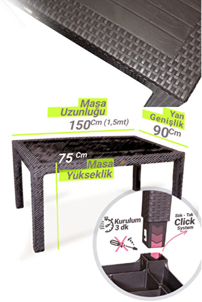 ZİYNET HOME Rattan Masa 90x150 Camsız Masa - Bahçe balkon teras 1. Kalite Büyük Boy