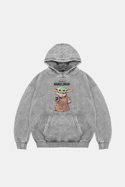 Sekizbiraltı The Mandalorian Yoda Printed Unisex Premium White Oversize Hoodie