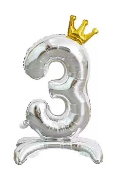 Patladı Gitti 3 Figures Silver Color Footed and King Crown Foil Balloon 34 Inch 76 cm