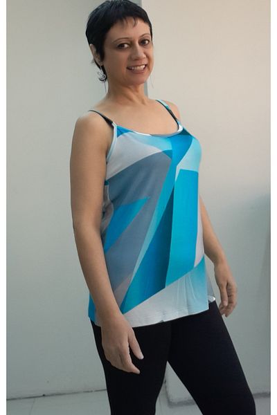 Mertcan Butik Tricou din viscoză pieptănată cu curea de frânghie cu imprimeu albastru alb-negru