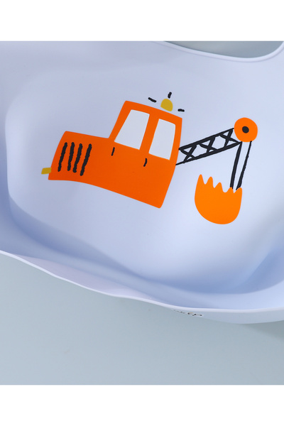 Fab N Funky Silicone Construction Vehicle Print Bib for Babies, Water-Repellent - Light Blue