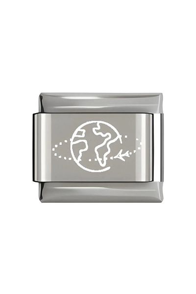 Sepetten Eve Travel Passionate Steel Italian Charm with World Plane