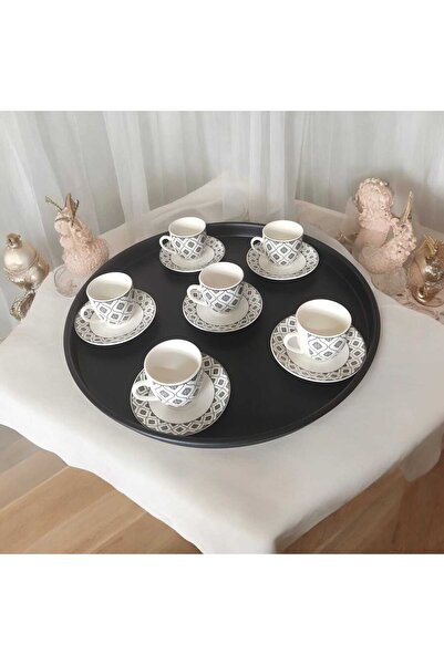 EceAksesuar 40 cm Large Size Tray Metal Tea and Coffee Tray - Presentation Br...