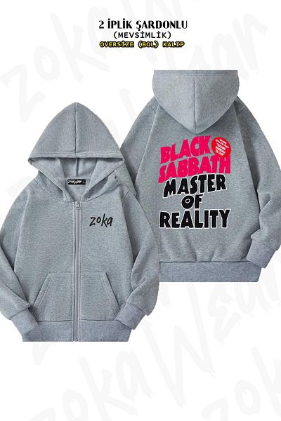 ZOKAWEAR Ζακέτα Sabbath Master Of Reality Oversize - Πίσω στάμπα, φερμουάρ, κουκούλα, γκρι (2 κλωστές)