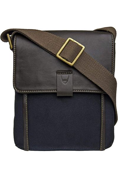 Hidesign Aiden 03 Small Messenger Bag for Men - Canvas & Genuine Leather, Blue