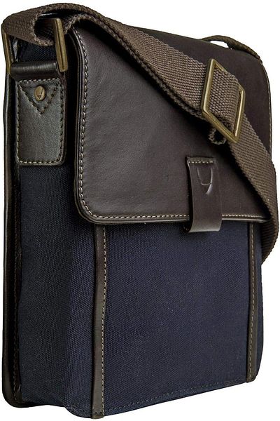 Hidesign Aiden 03 Small Messenger Bag for Men - Canvas & Genuine Leather, Blue