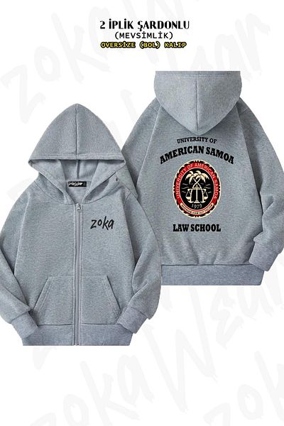 ZOKAWEAR Oversize University of American Samoa Law Back Printed με φερμουάρ με κουκούλα γκρι ζακέτα (2 νήματα)