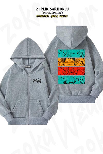 ZOKAWEAR One Piece v3 Back Printed - Γκρι ζακέτα με κουκούλα με φερμουάρ (2 κλωστές)