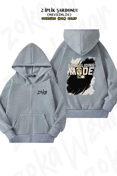 ZOKAWEAR Ζακέτα Paragliding2 Grey Oversize - Πίσω στάμπα, φερμουάρ, κουκούλα (2 κλωστές)