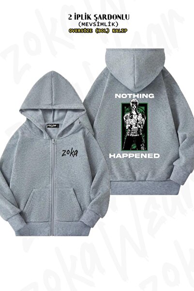 ZOKAWEAR Zoro - Nothing Happened Back Printed Gray Oversize Cardigan (2 Thread)