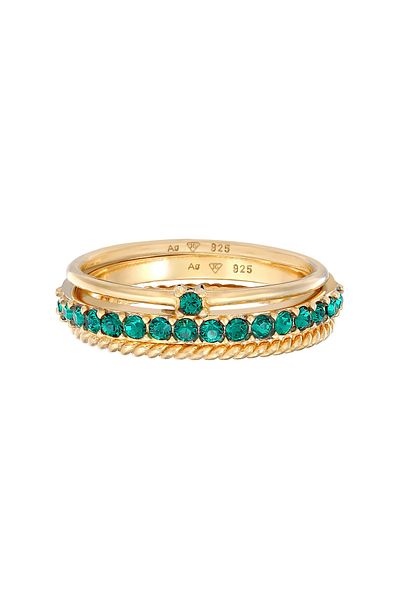 ELLI Ring Damen Solitär Memoire Set mit Glaskristallen in 925 Sterling Silber vergoldet