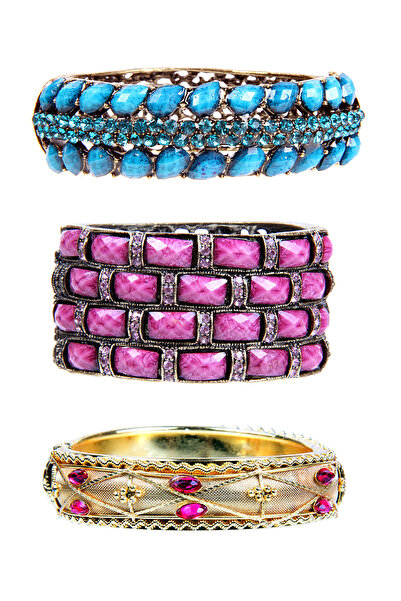 Rouge حزمة أساور حجرية ملونة