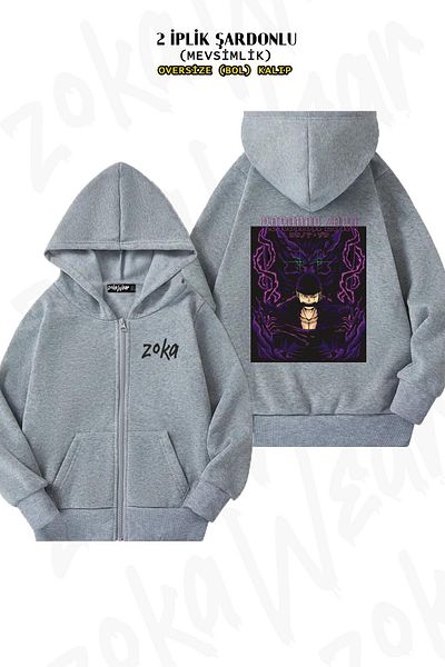 ZOKAWEAR Roronoa Zoro Asura Patterned - One Piece Back Printed Grey Oversize Cardigan (2 νήματα)