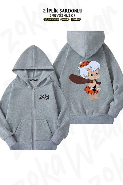 ZOKAWEAR Bambam Rubble - Back Printed Grey Oversize Cardigan (2 νήματα)