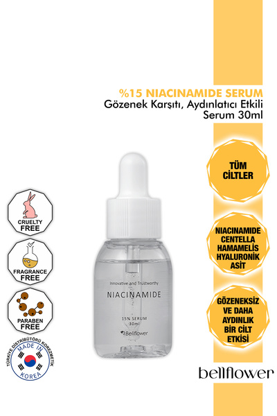 Bellflower %15 Niacinamide Ve Centella içeren Gözenek Karşıtı, Cilt Aydınlatı...