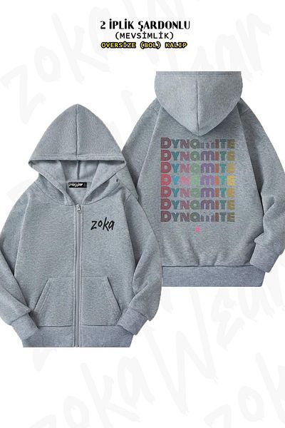 ZOKAWEAR Ζακέτα Dynamite Bts Oversize Grey Hooded - Πίσω στάμπα, φερμουάρ (2 κλωστές)