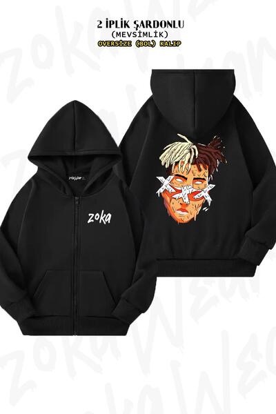 ZOKAWEAR سترة صوفية سوداء من XXXTentacion Melting - طباعة خلفية، سحاب، هوديي ...