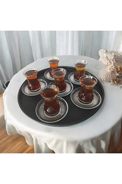 EceAksesuar Tray Metal Tea Tray Coffee Tray Presentation Breakfast 37 cm Medi...
