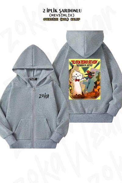 ZOKAWEAR Seven Zero Seven Mystic Messenger - Ζακέτα με γκρι κουκούλα με στάμπα στην πλάτη (2 κλωστές)