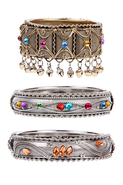 Rouge Renkli Taşlı Kelepçe Bilezik Paketi