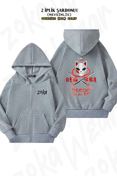 ZOKAWEAR Demon Slayer Tanjiro Kamado X2 - Γκρι ζακέτα με φερμουάρ στην πλάτη (2 κλωστές)