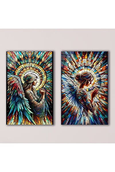 Genel Markalar 2'li Set Vitray Melek Cam Tablo