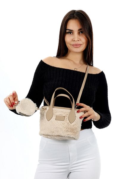 torime Geantă de pluș Crossbody pentru femei - geantă de umăr cu fermoar mediu cu cățeluș